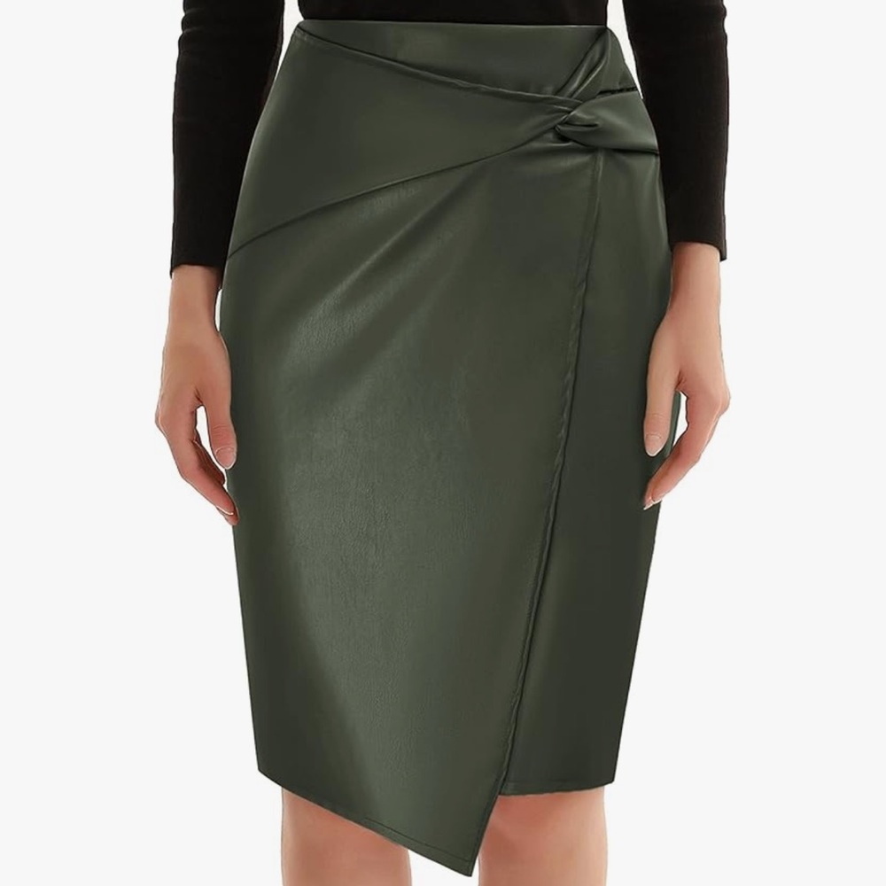 Faux Leather Green Skirt